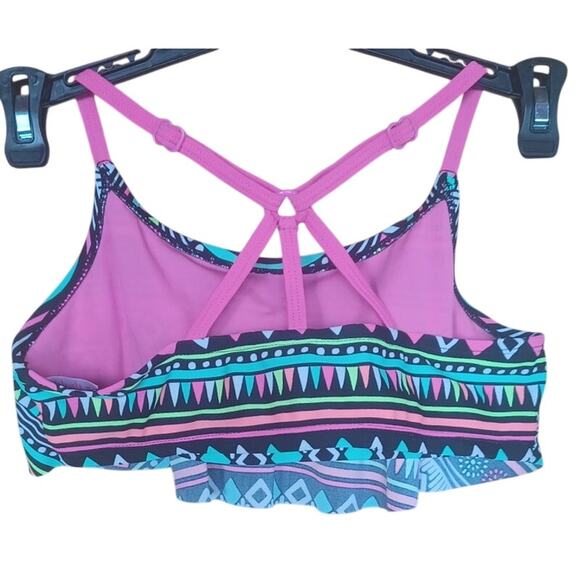 Justice Geometric Design Bikini Set Fuchsia Black Neon Colors Youth 14 - Picture 2 of 10